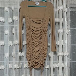 Elegant Tan Ruched Dress